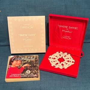 Longaberger 2005 Snowflake ‘Matthew’ Ornament